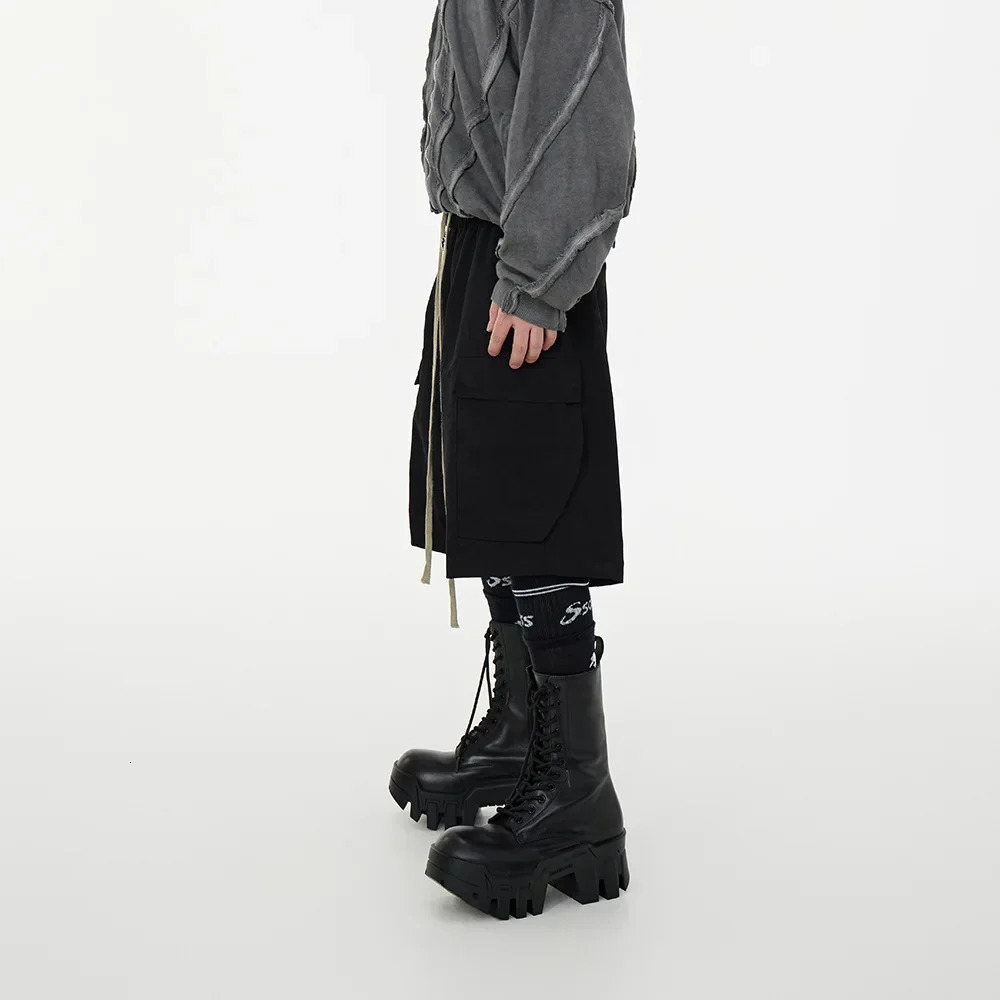 2025 Dark n Drawstring Work Trousers Side Pocket Loose Five-Quarter Shorts Casual Pants for Men Trendy And Stylish 251223