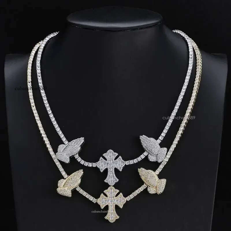 Pendant Necklaces GRA Certified Custom Cross Necklace Sier VVS Moissanite Hip-hop Ice Out Tennis Chain Women's Jewelry