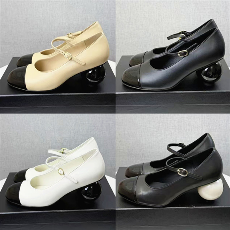 2026 Summer Four Seasons New Mary Jane Shoes Women's Pearl Heels Thick Heels Color Matching Shallow Mouth Versatile Round Toe High Heels 7CM