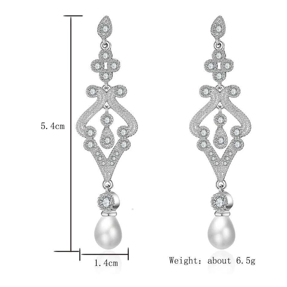 ZAKOL Elegant Simulated Pearl CZ Bridal Long Drop Earrings Fashion Engagement Wedding Jewelry Gifts for Women