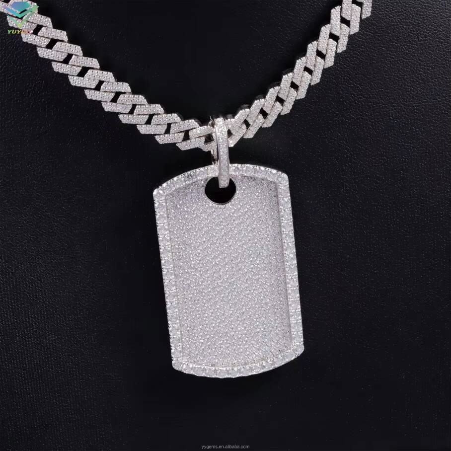 Full Iced Out Moissanite Diamonds Tag Pendant Rope Chain White Gold Plated 925 Silver Hip Hop Pendant Dog Tag Necklace Jewelry