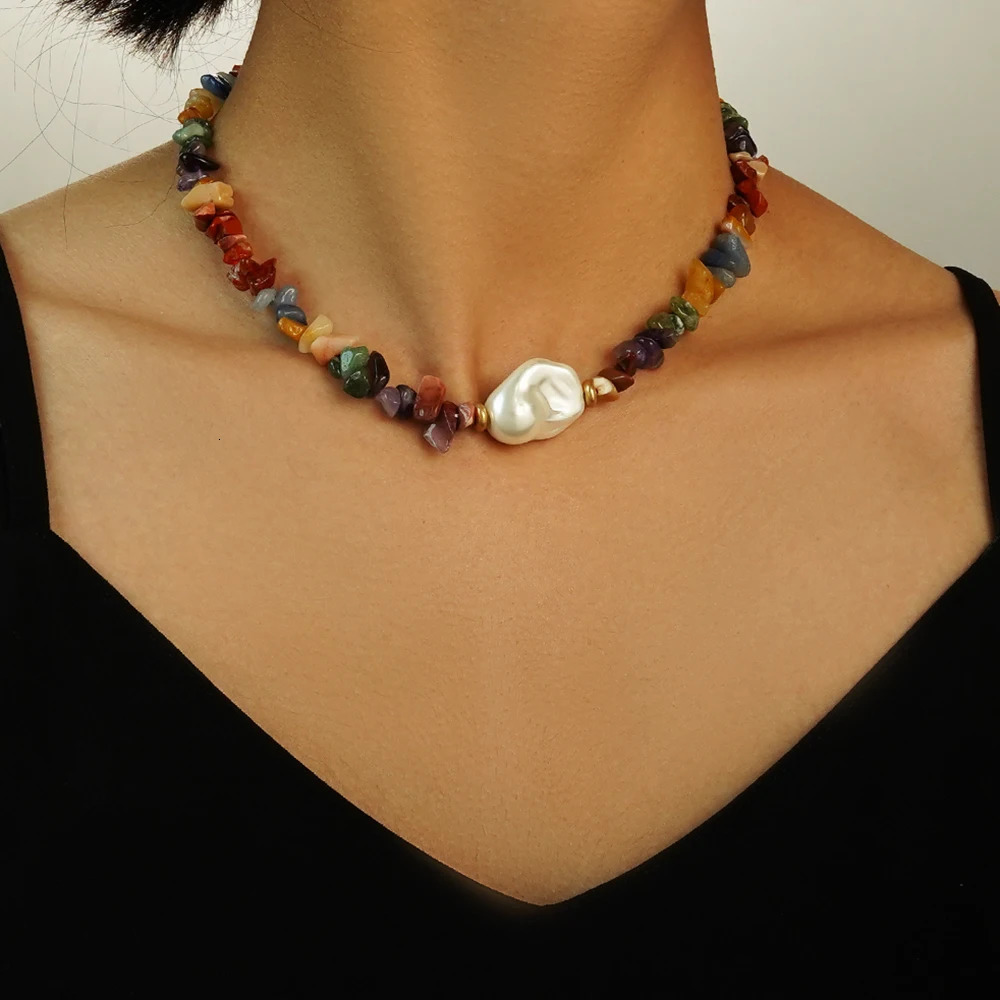 Natural Pearl Pendant Colorful Stone Necklaces Rose Quartz Amethyst Crystal Bohemian Fashion Chokers Women Jewelry 251223