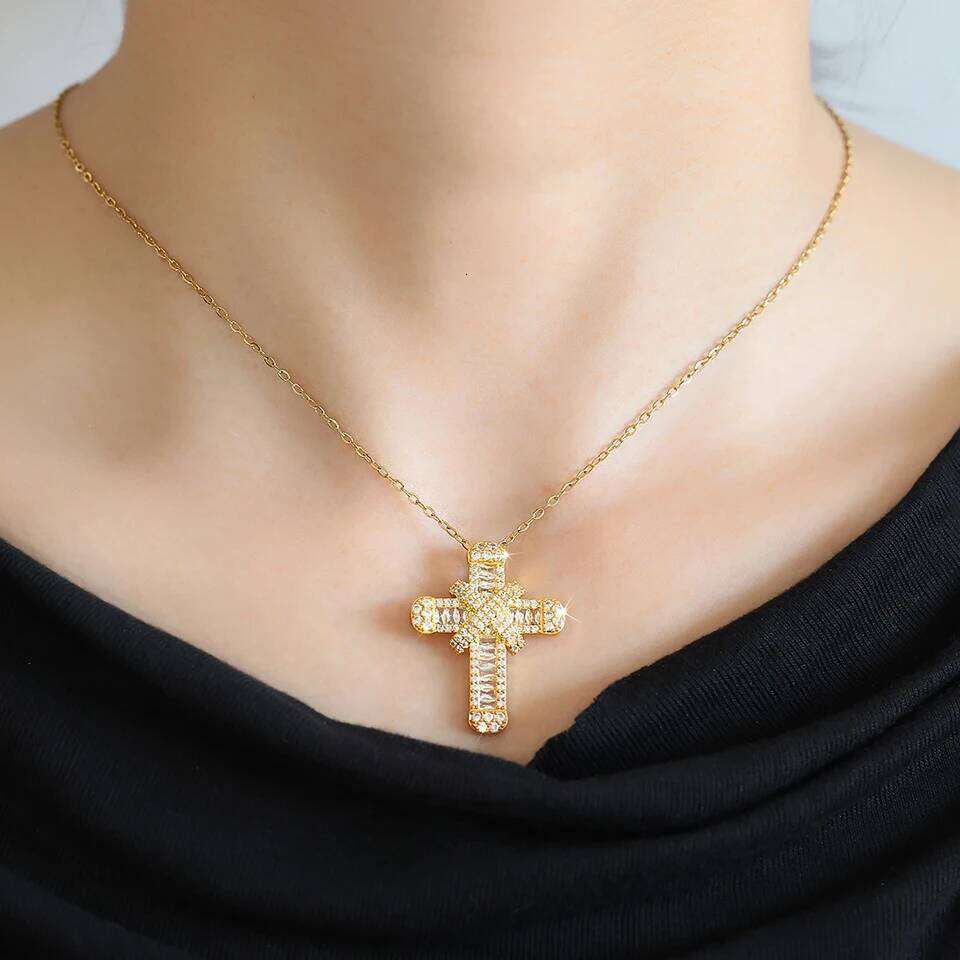 ZAKOL Fashion Hip Hop Cross Pendant Necklace for Women Men Shiny Zircon Wedding Party Choker Jewelry Wholesale