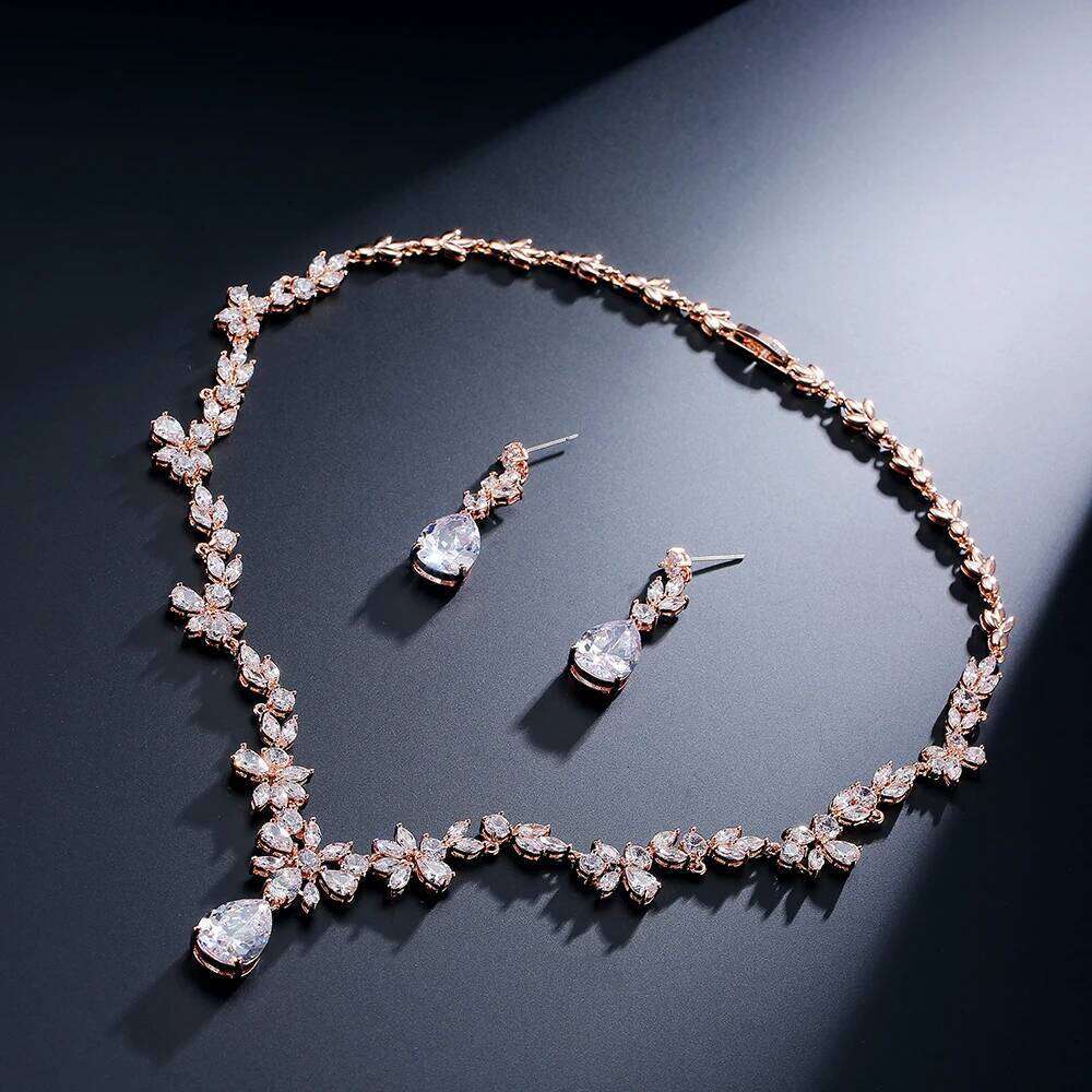 ZAKOL Brand Luxury AAA Zircon Earrings Necklace Set Gorgeous Crystal Dubai Wedding Party Jewelry