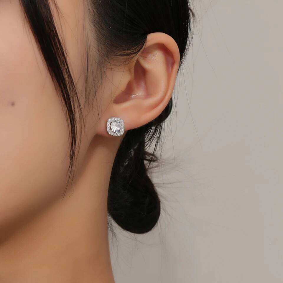 ZAKOL Classic White Square CZ Stud Earrings For Women Exquisite Round Cubic Zirconia Crystal Ear Jewelry Gift