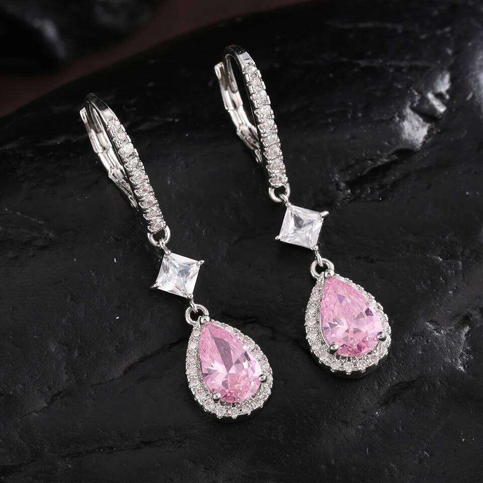 ZAKOL Fashion Pink Water Drop Zircon Hoop Earrings for Women Buling Cubic Zirconia Bridal Earring Wedding Party Jewelry