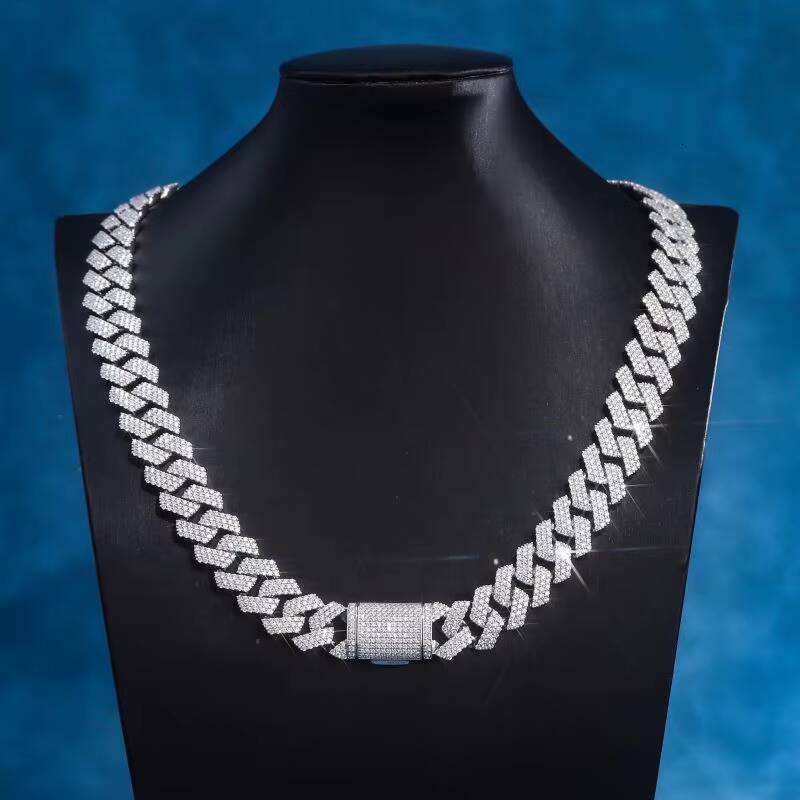 Instock Cuban Link Chain 10k White Gold Lab Diamond Iced Out Jewelry 16 18 20 22 24 Inches 15mm for Men Hip Hop Cuban Necklace