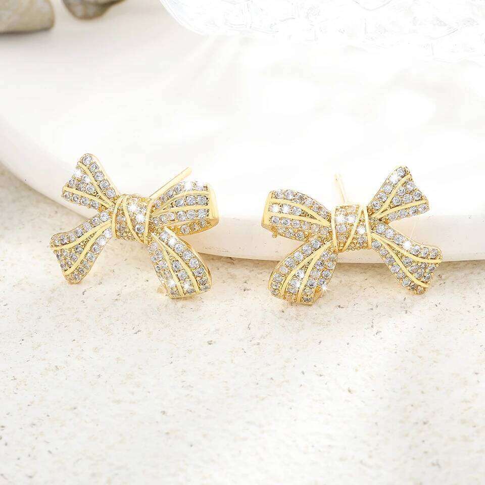ZAKOL New Brilliant Micropaved Zirconia Bowknot Earrings Delicate Sliver Color Ear Accessories Gift for Women