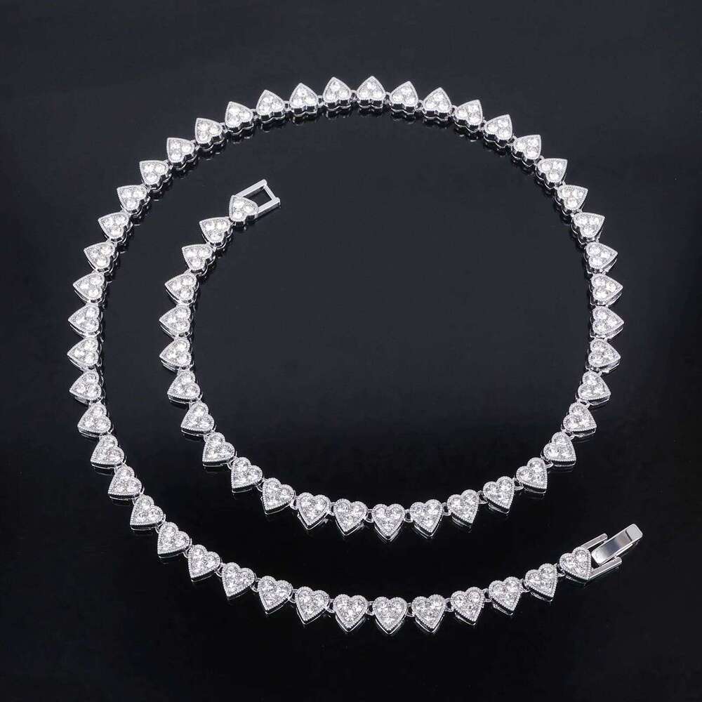 ZAKOL Hip Hop Full Heart Rhinestone Cuban Chain Bracelet Necklace Set Shiny Clear Pink Stone Party Music Festival Jewelry