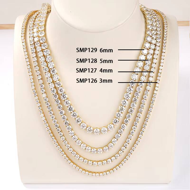 3mm 4mm 5mm 6mm Wholesale Price HIP POP Moissanite Diamond Tennis Chain S925 Silver Tennis Necklace