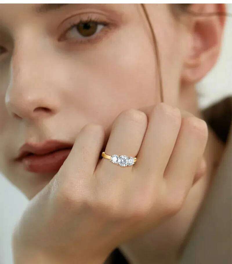 1CT D Color Moissanite Engagement Ring for Women 925 Sterling Silver Gold Plated Solitaire Rings Wholesale 708