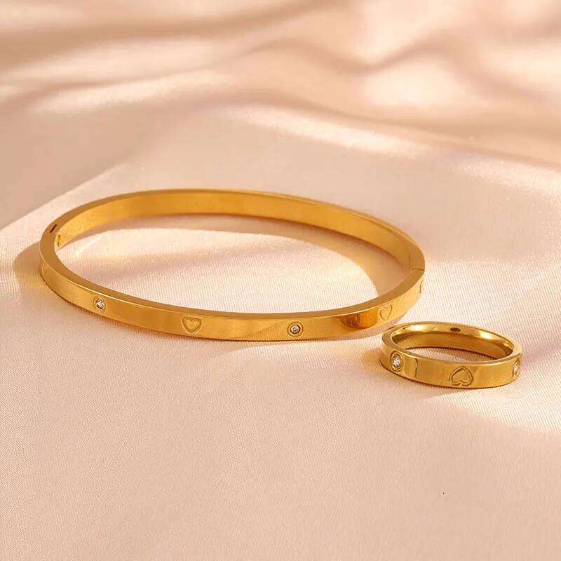 ZAKOL 4Pcs Retro Classic Stainless Steel Ring Bracelet Set for Women Men Couple Birthday Christmas Jewelry Hand Decoration Gift