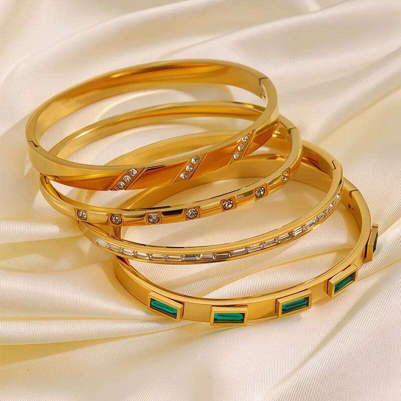 ZAKOL 1/4pcs Ins Fashion Stainless Steel Bracelet Set for Women Zircon Inlaid Waterproof Bangle Stackable Jewelry Wholesale