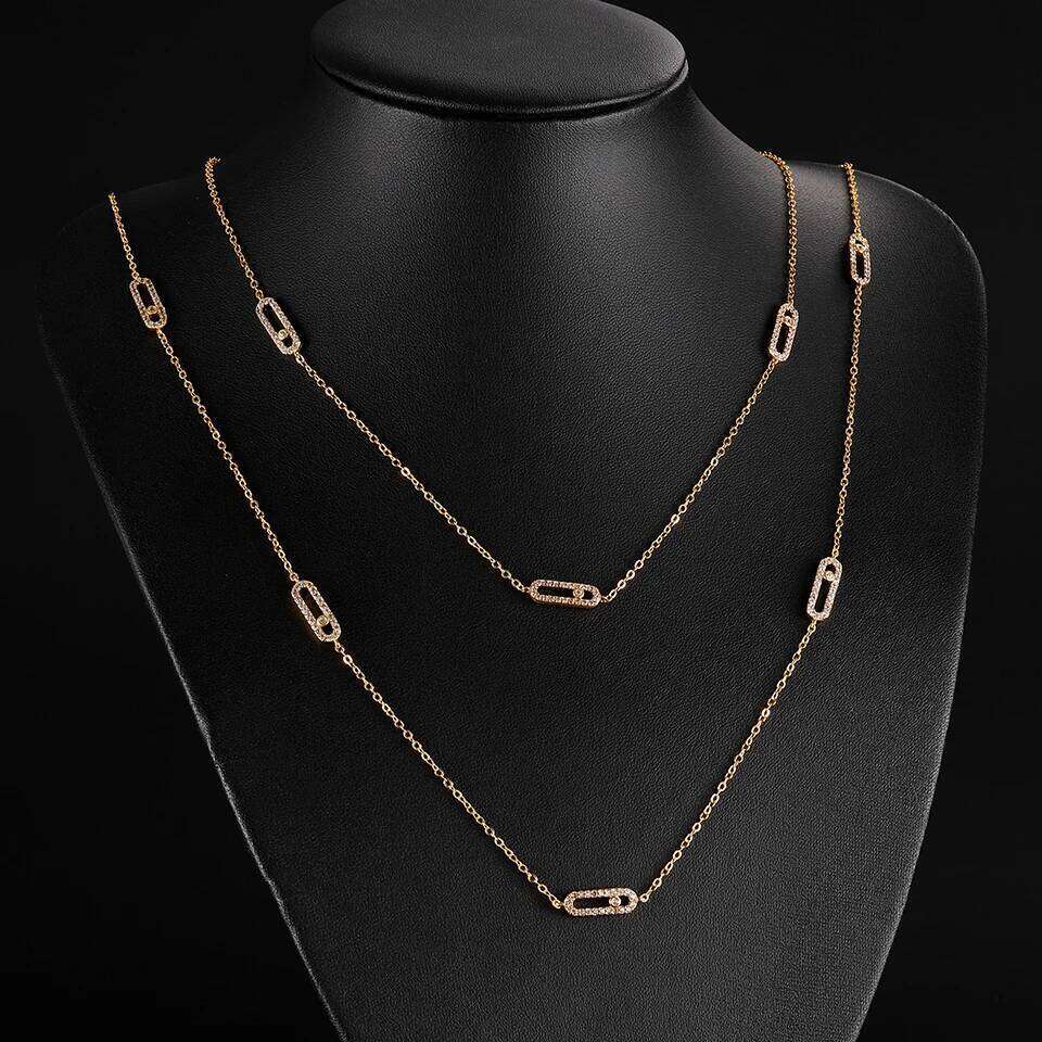 ZAKOL Luxury Saudi Style Hollow Rectangle Round Zircon Long Pendant Necklace for Women Ins Fashion Paperclip Design Jewelry