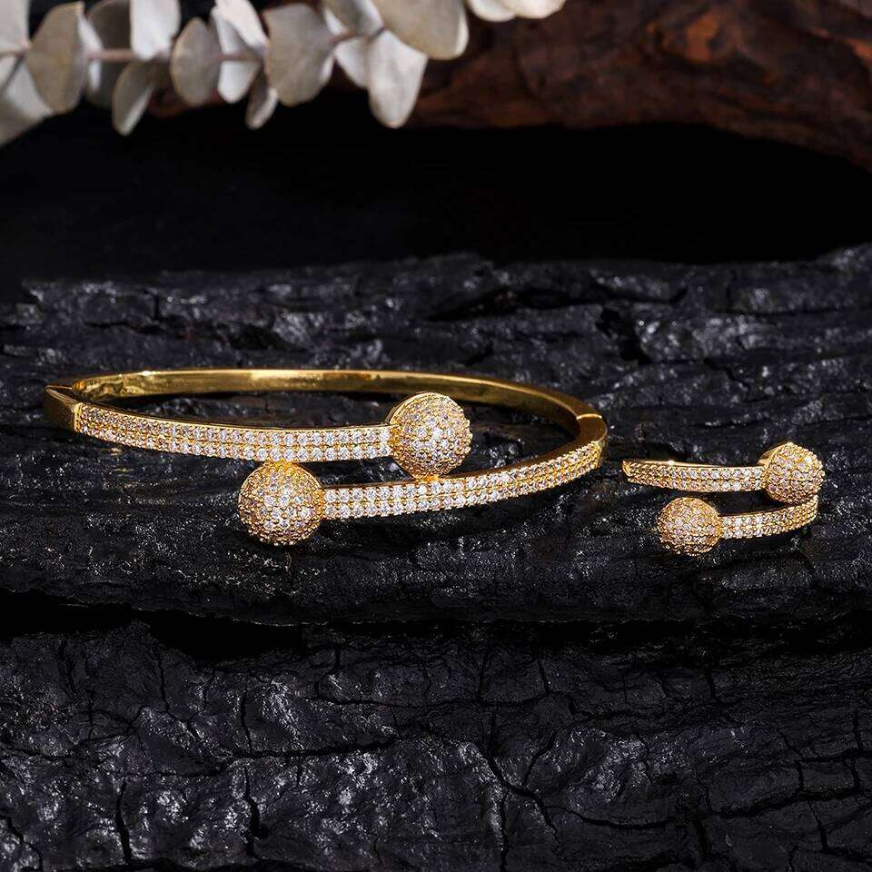 ZAKOL Luxury Half Spherical Opening Ring Bracelet Zirconium Micro Inlaid Zircon Daily Party Fashion Accessory for Women