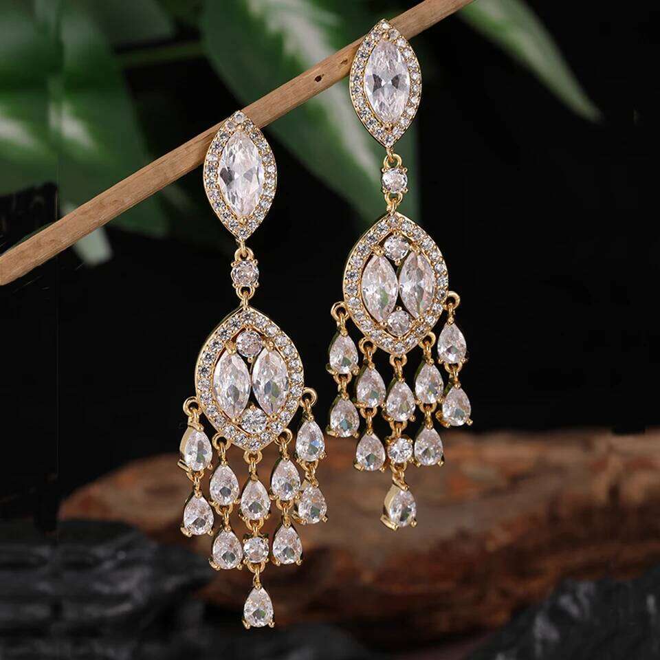 ZAKOL Brand Gorgeous Clear Marquise AAA Cubic Zirconia Chandelier Drop Dangle Earrings Luxury Women's Wedding Banquet Jewelry