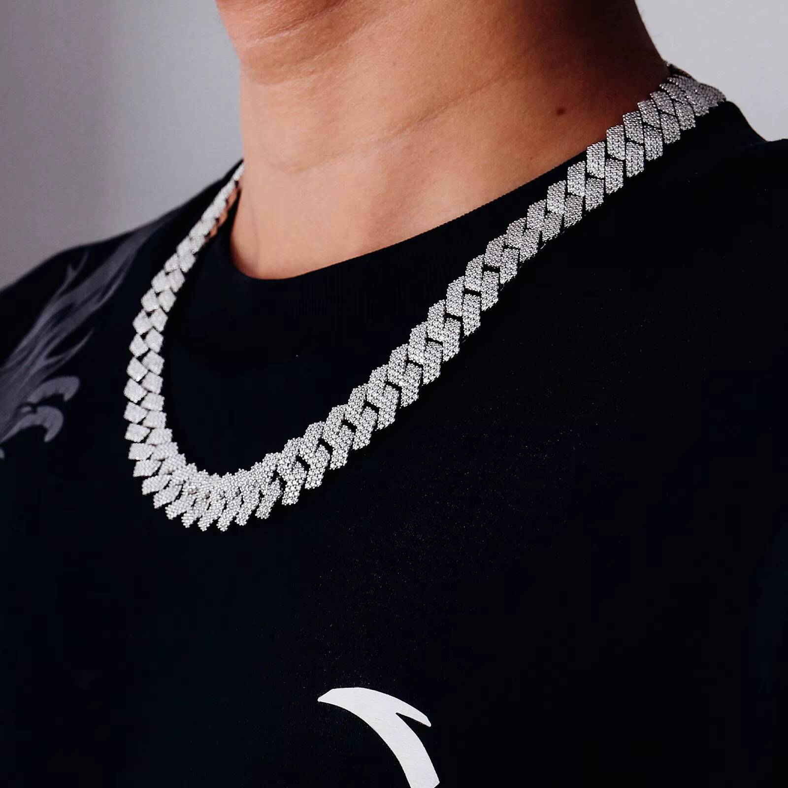 New Hot Sale Products 15MM 7-24inches Full Diamond Setting 925 Sterling Silver Moissanite Cuban Chain Necklace Bracelet