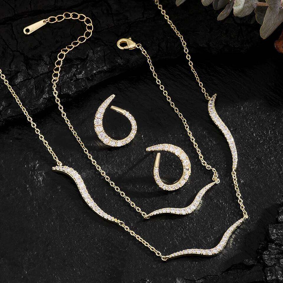 ZAKOL 3Pcs/Set Simple Fashion Shining Zircon Wedding Engagement Set Original Design Sliver Color Party Jewelry