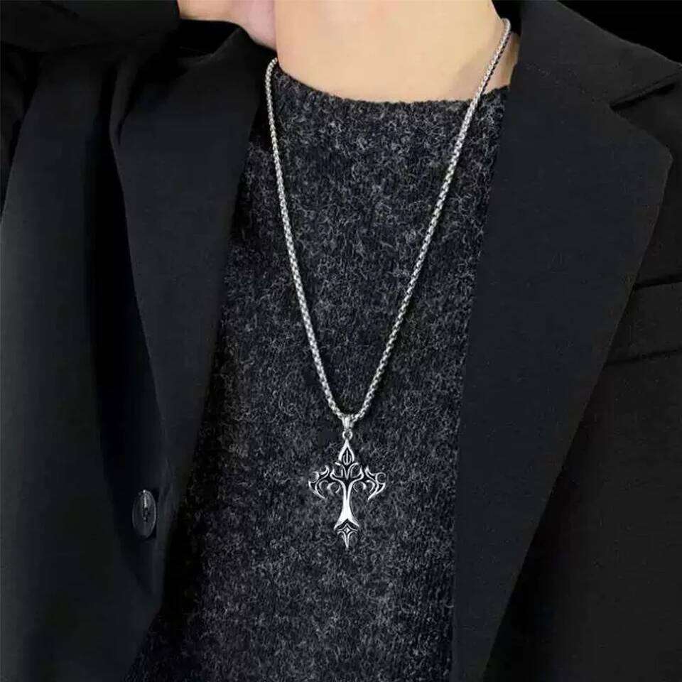 ZAKOL Hip Hop Cross Pendant Necklace Unique Design Stainless Steel Goth Necklaces Fashion Jewelry Gift for Women Men