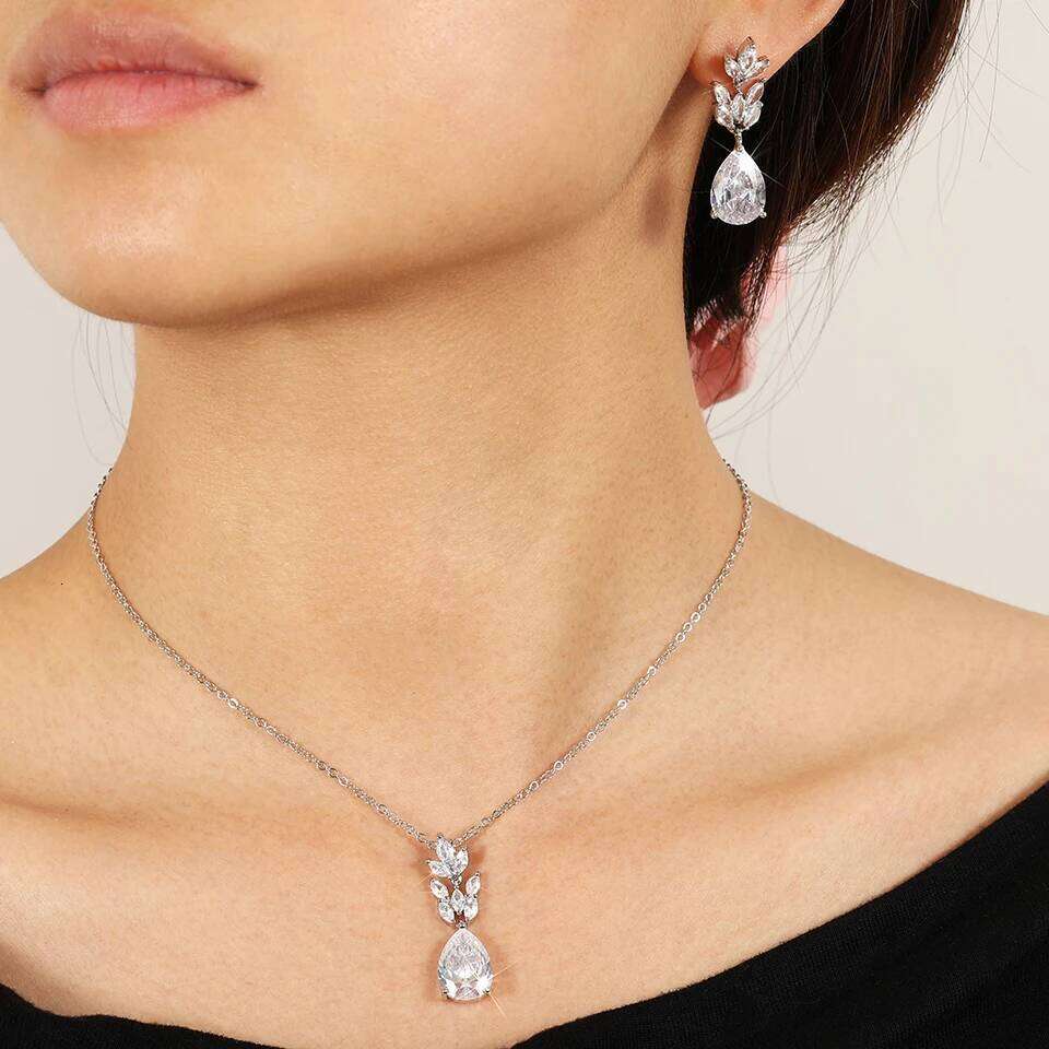 ZAKOL Luxury Sliver Color Earring Necklaces Set With Drawer Gift Box Classic Shiny Zircon Wedding Jewelry Women Gifts