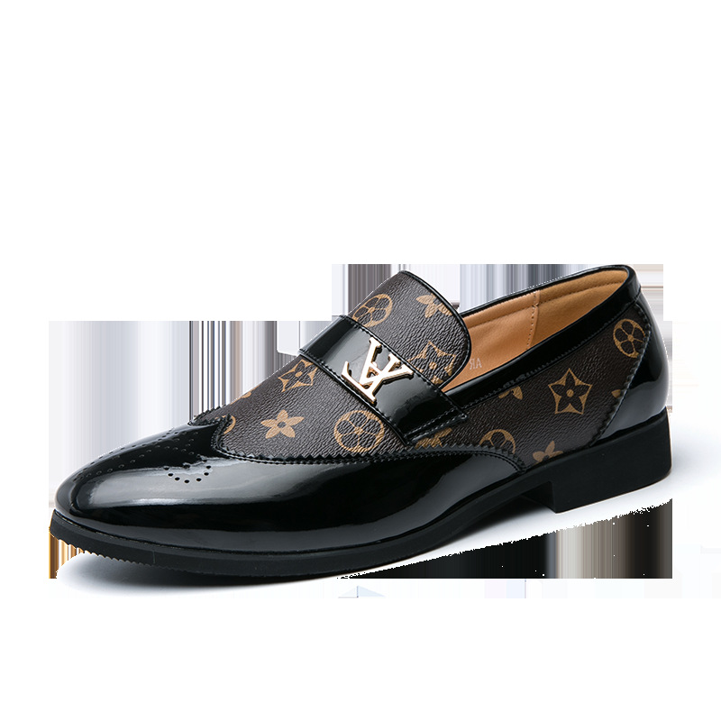 2026 summer new breathable fashion leather shoes with buckle classic printed large size formal shoes for men