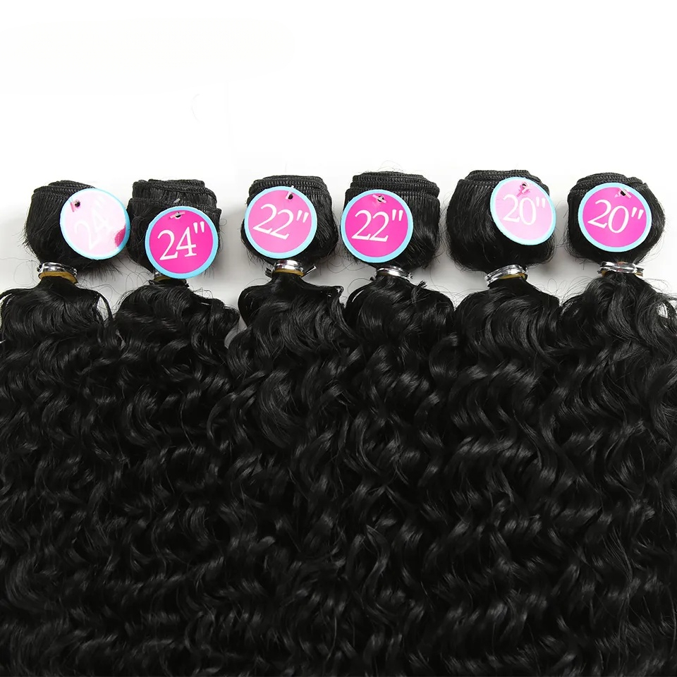 Designer woman Glueless Wig Star Afro Wigs 6-Pack Bundles Kinky Curly Wavy Weave 20, 22, 24 Inch - Natural Color Synthetic Hair Curly