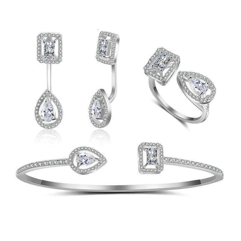 ZAKOL Brand Zircon Wedding Party 4pcs Jewelry Set With Box Shiny Silver Color CZ Engagement Accessories Gift For Women