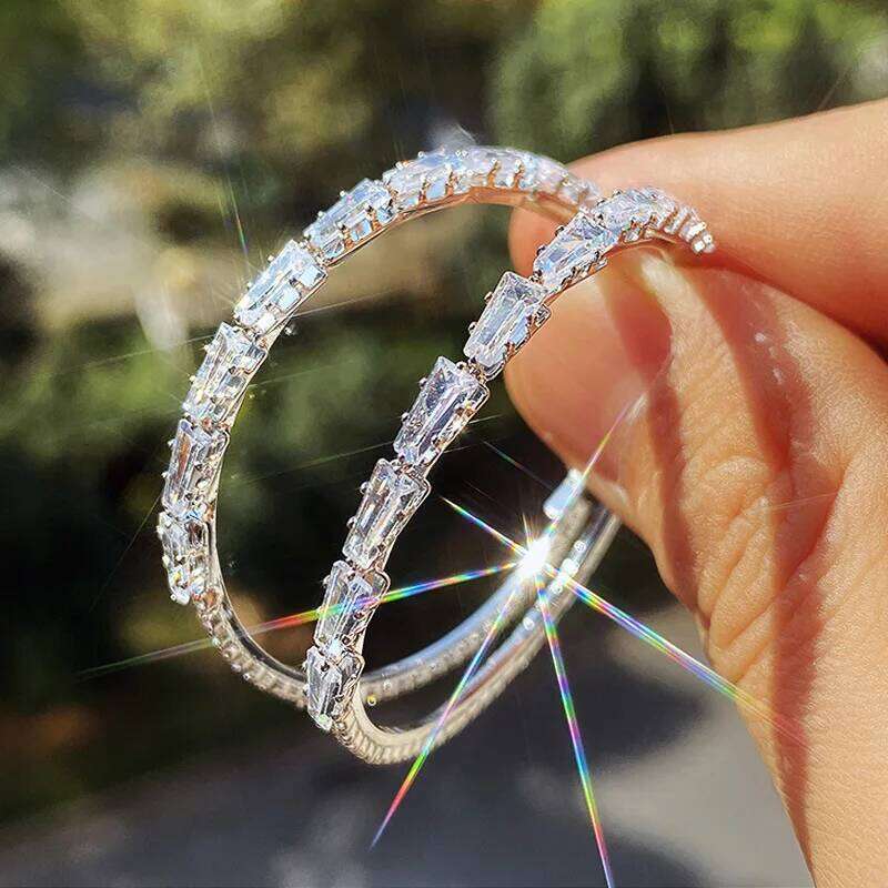 ZAKOL Fashion Exquisite Geometric Cz Zirconia Crystal Hoop Earrings Sliver Color Big Circle Earring Party Jewelry for Women