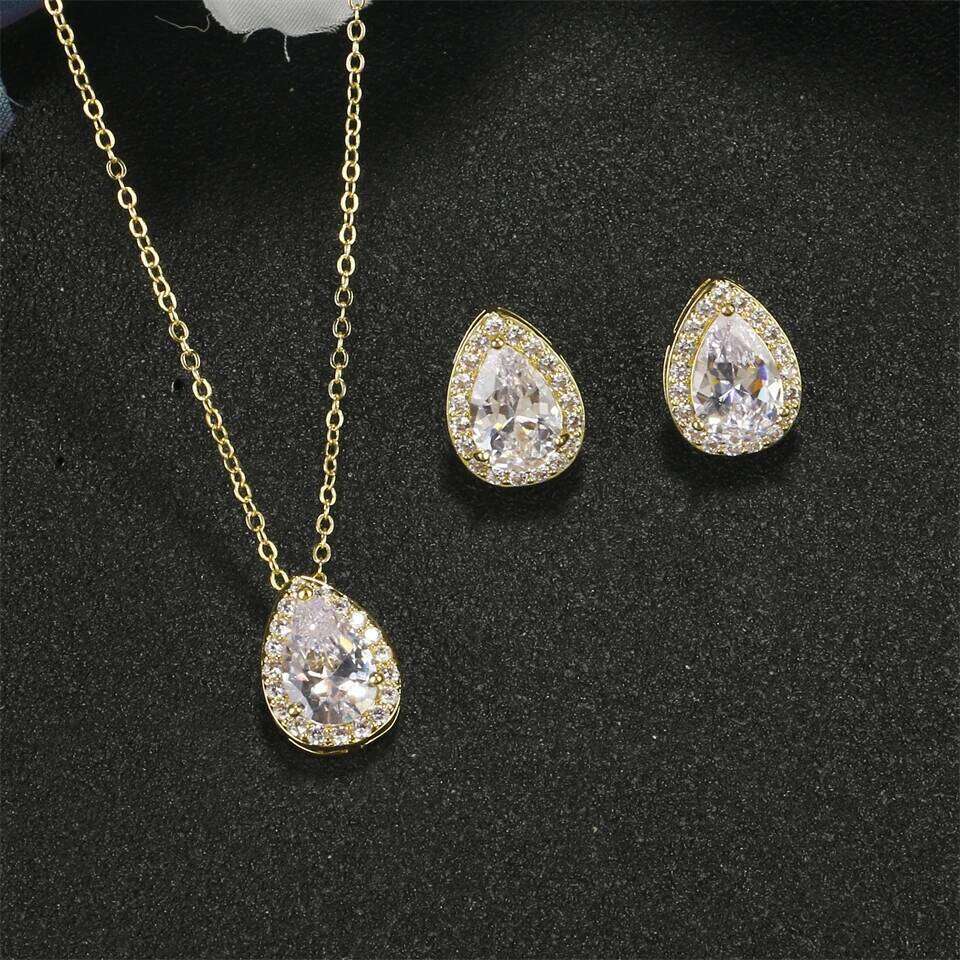 ZAKOL Classic Water Drop Zirconia Wedding Set for Women Shiny AAA Cubic Zircon Earrings Necklace Jewelry Sets Gift