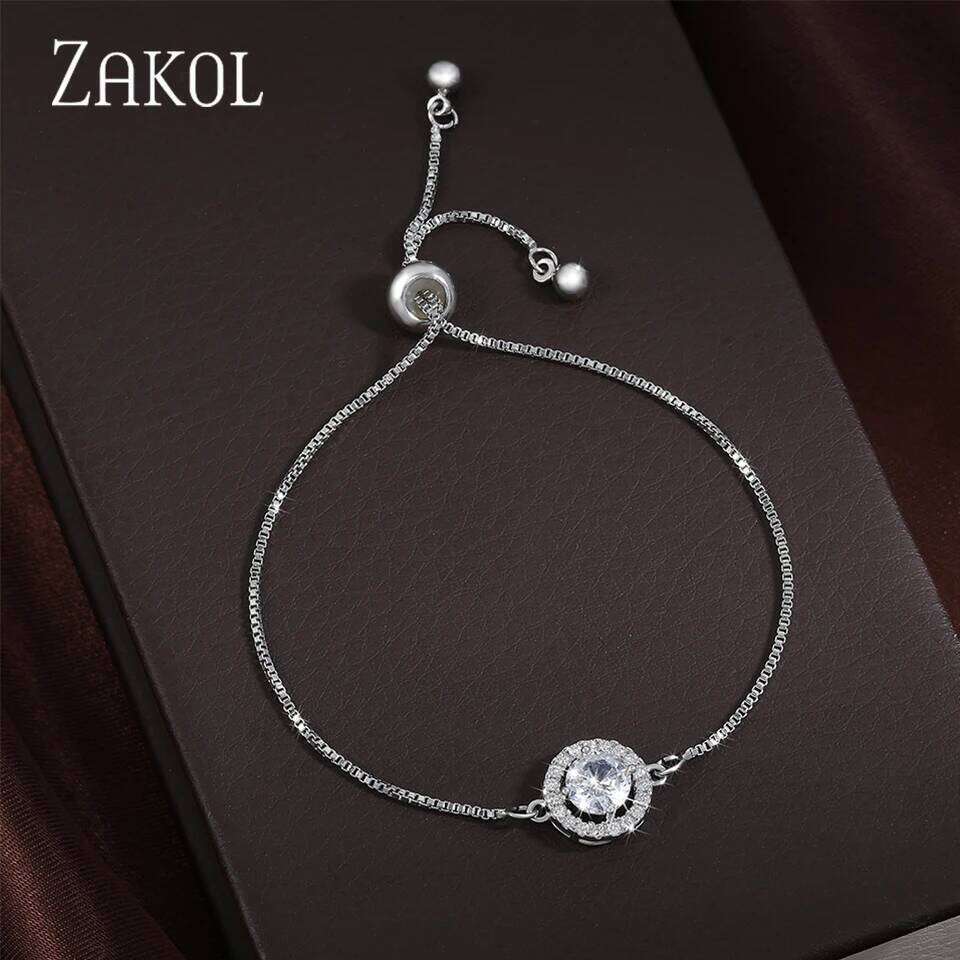 ZAKOL Fashion Round Cubic Zirconia Bracelets Bangles for Women Wedding Jewelry