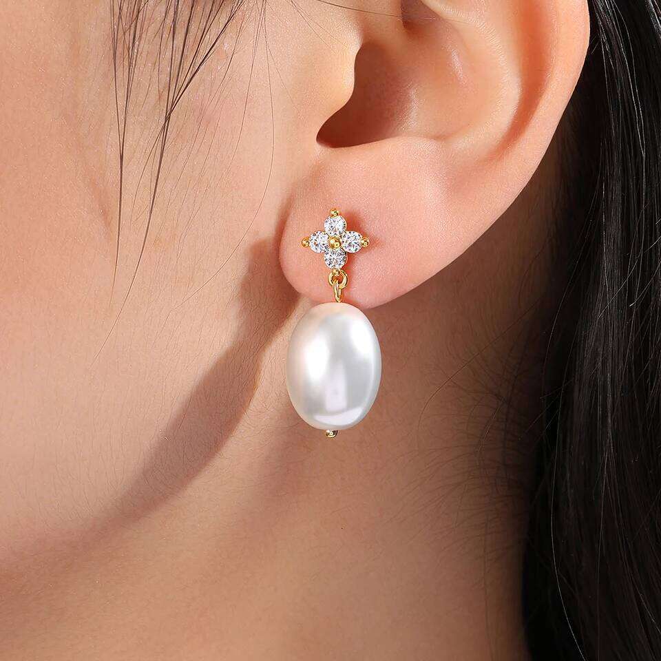 ZAKOL New Exquisite Zircon Oval Pearls Drop Dangle for Women Elegant Bridal Earrings Wedding Jewelry