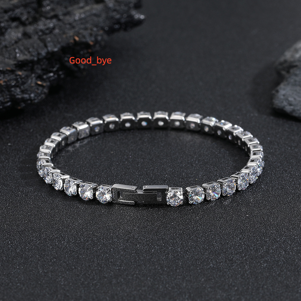 Womens Classic Moissanite Tennis Chain Link Bracelet 4mm Double-Sided Clasp Third Party Sterling Silver Plated Brilliant Cut