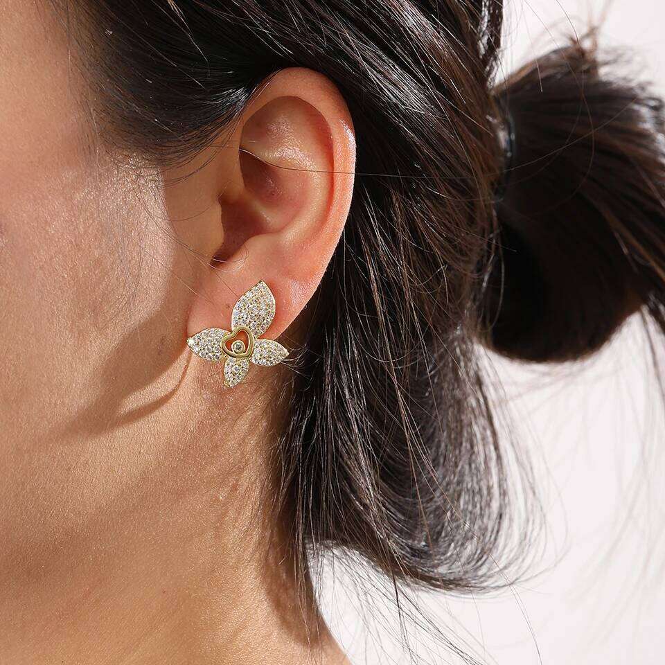 ZAKOL Unique Design Leaf Flower CZ Stud Earring Micro Pave Sparking Cubic zirconia Elegant Wedding Earrings Party Jewelry