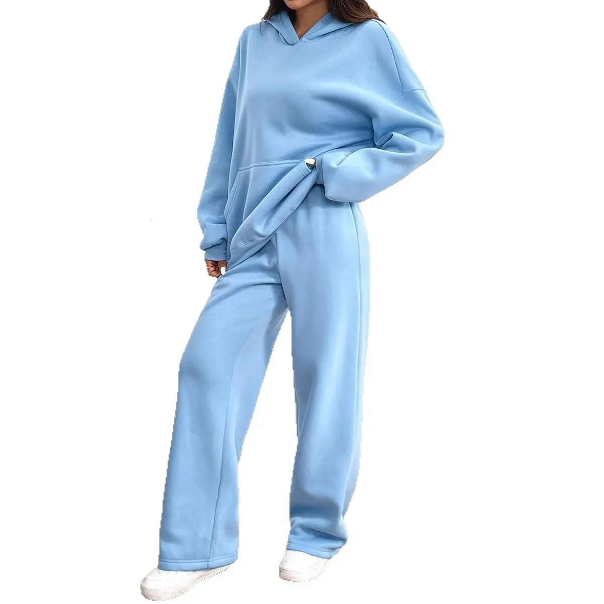 Autumn Winter Sports Suit Women Hooded Long-sleeved Pullover Sweatshirt Drawstring Sweatpants Conjunto Dos Piezas Mujer Invierno 251215