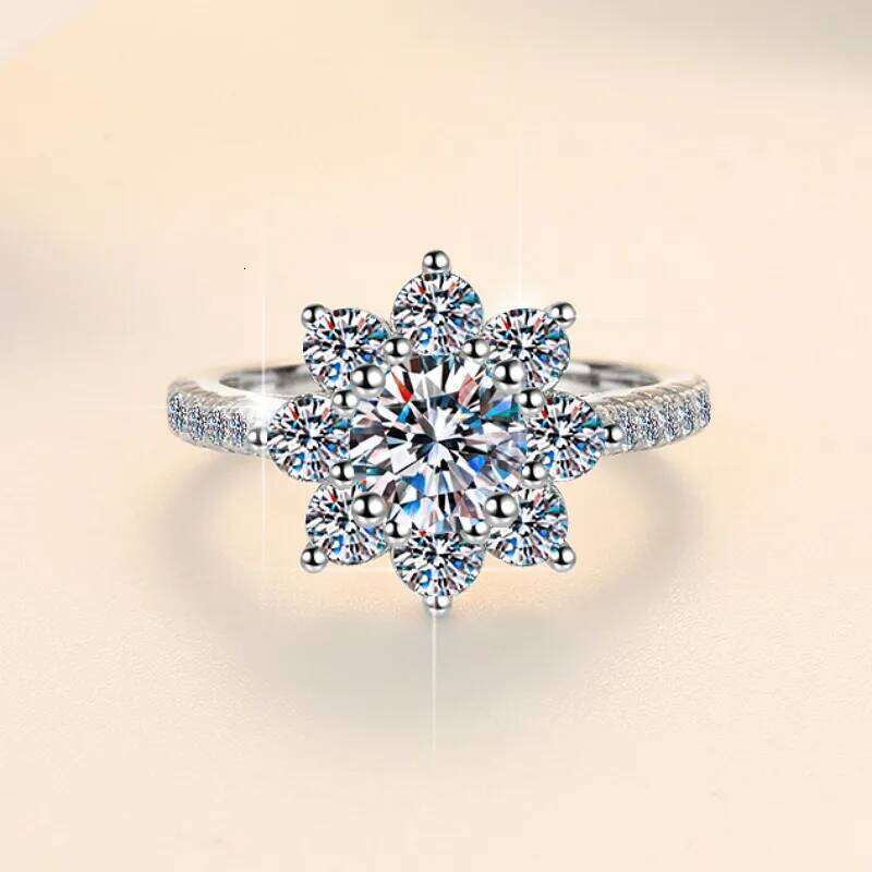 1-2CT D Color Moissanite Ring For Women 925 Sterling Silver with White Gold Plated Lab Diamond Engagement Wedding Band Jewelry 6b1