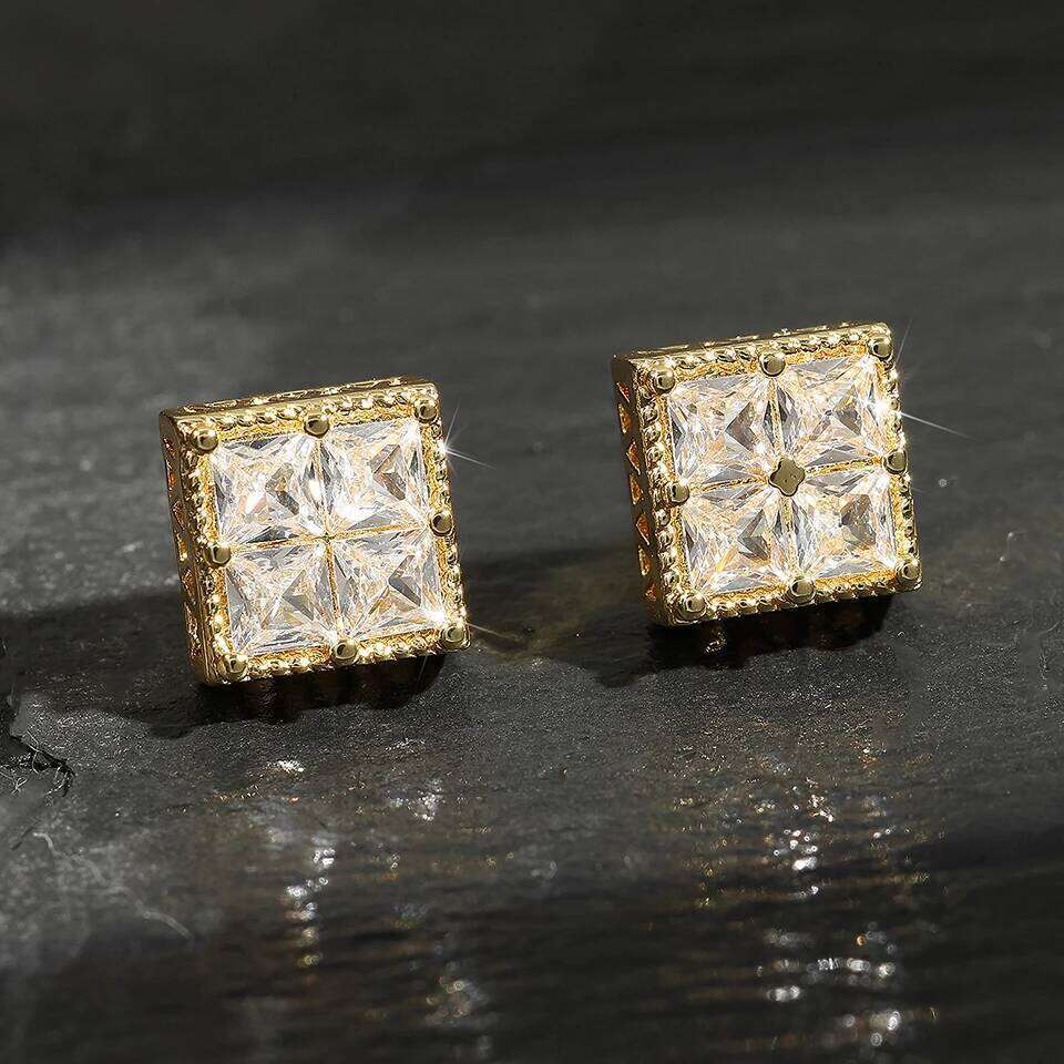 ZAKOL Rock Hip Hop Shiny Square Iced Out Stud Earring for Men Fashion White Gold Color Piercing Ear Accessories