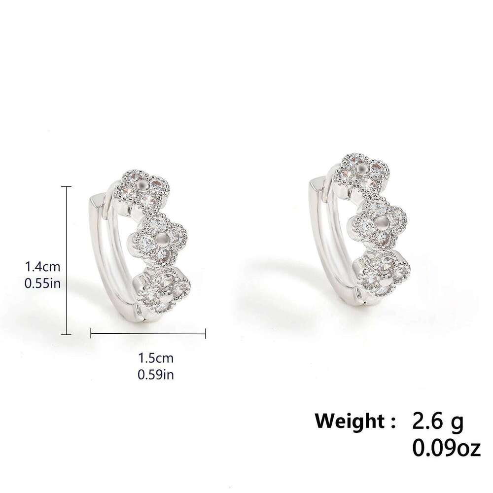 ZAKOL New Colorful Turquoise Cubic Zirconia Small Flower Hoop Earrings Exquisite Four-leaf Clover Female Earring Jewelry Gift