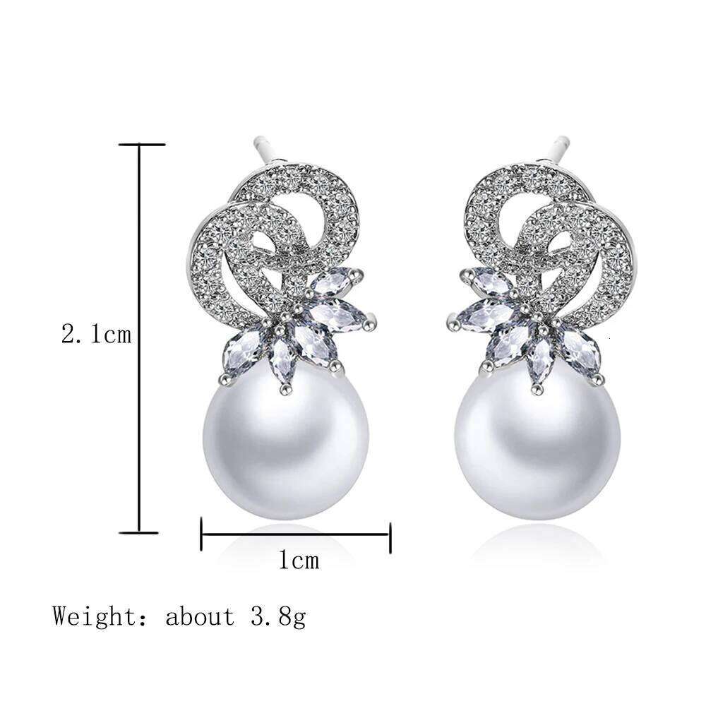 ZAKOL AAA Cubic Zirconia Round Imitation Pearl Earrings for Women Unique Fashion Wedding Jewelry