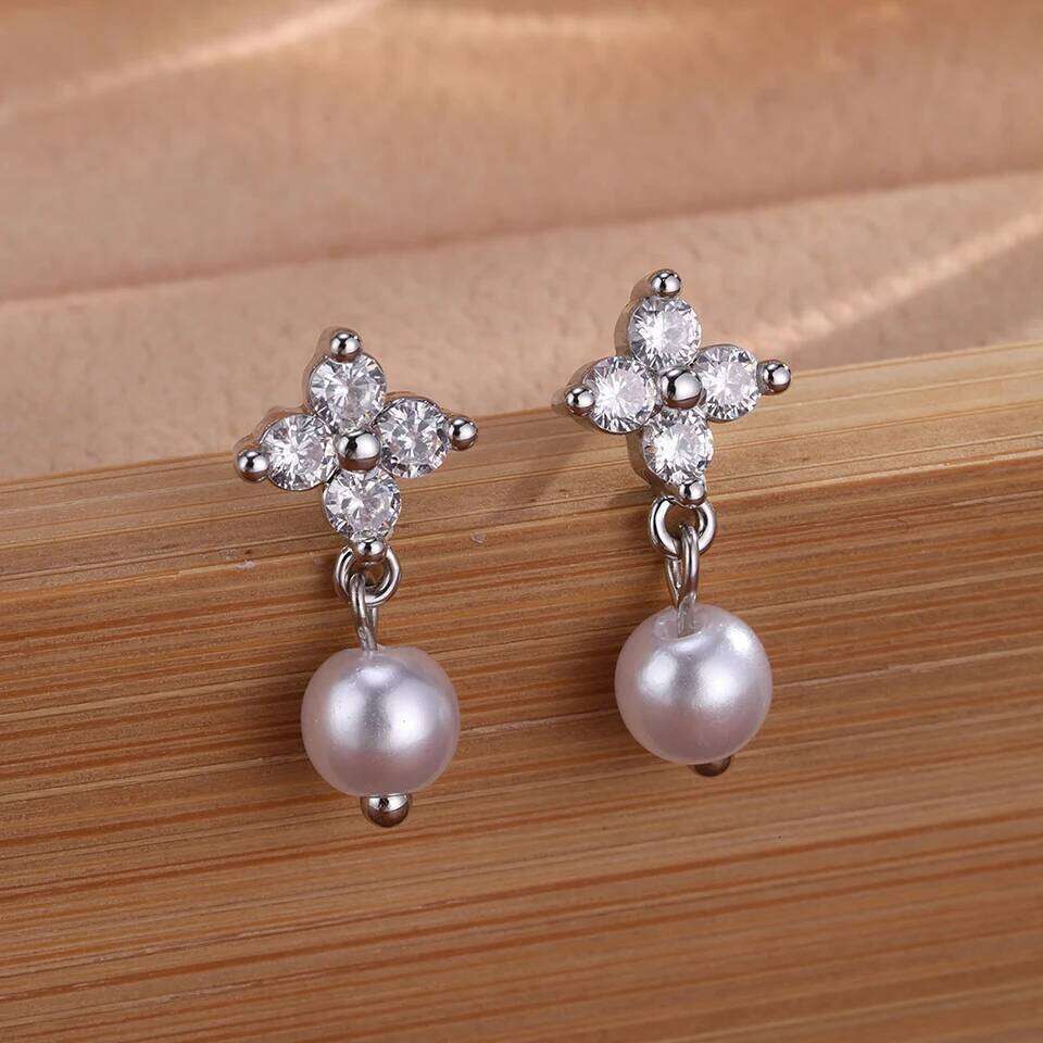 ZAKOL New Elegant Cubic Zirconia Imitation Pearl Dangle Earrings for Women Aesthetic Bridal Earring Fashion Wedding Jewelry