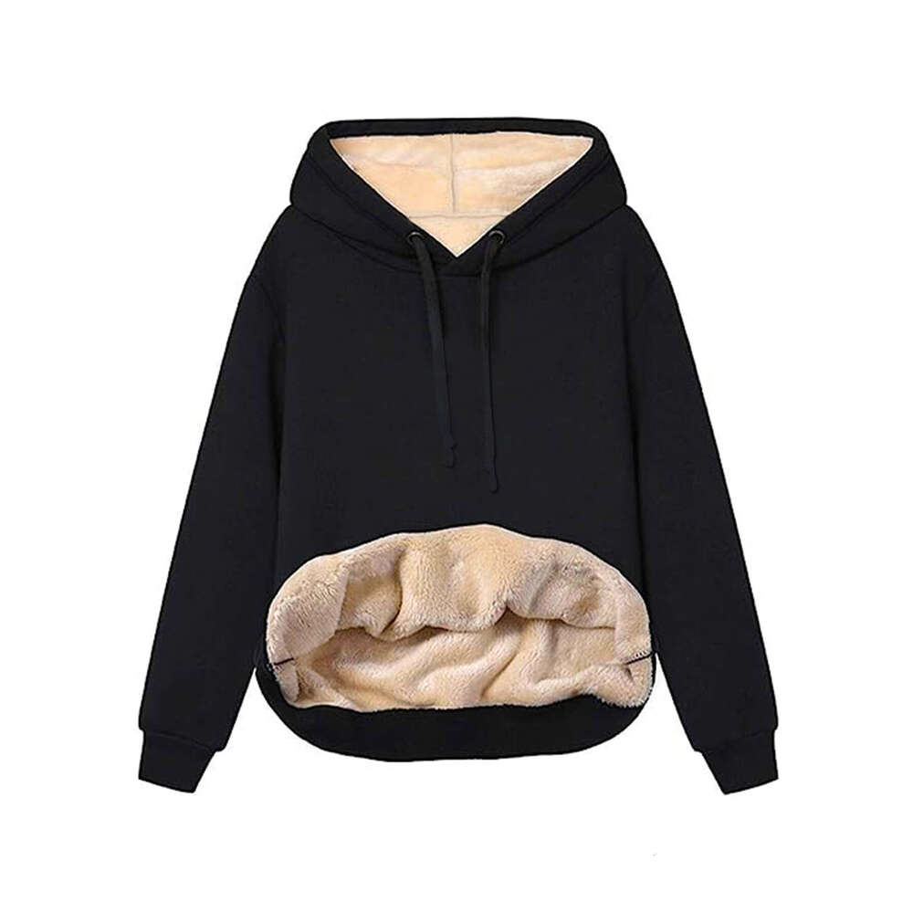 European and American Cross-Border Amazon Hot-Selling Winter Women's Warm Lamb Wool Pocket Hooded Sweatshirt Jacket