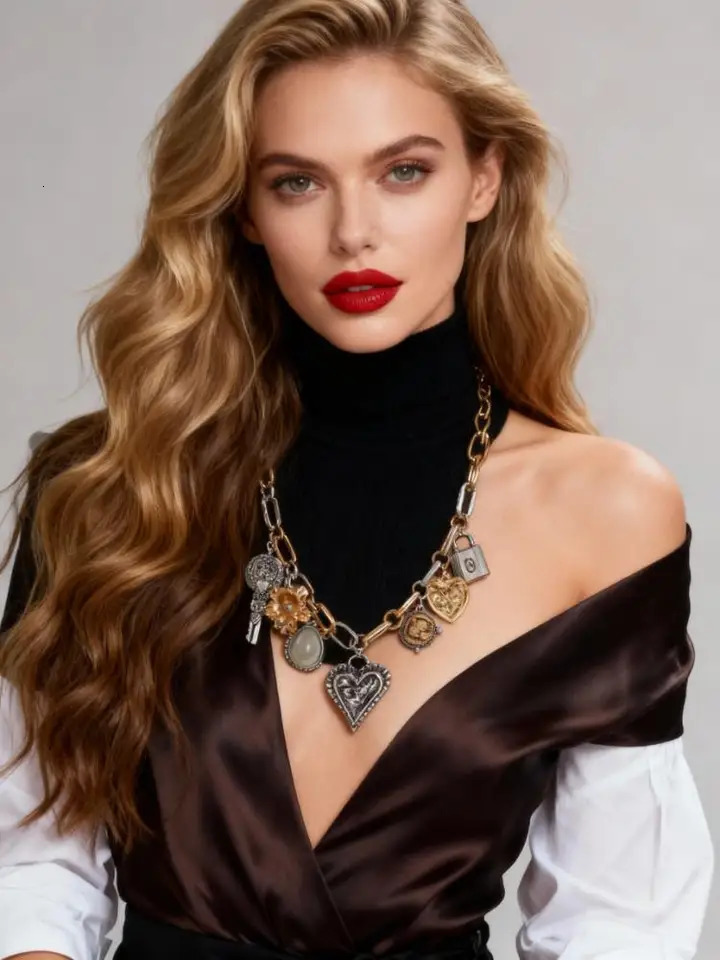 Vintage Mixed Metal Charm Necklace with Key Lock Heart Flower Stone Pendants Boho Statement Jewelry for Women Unique Retro 251223