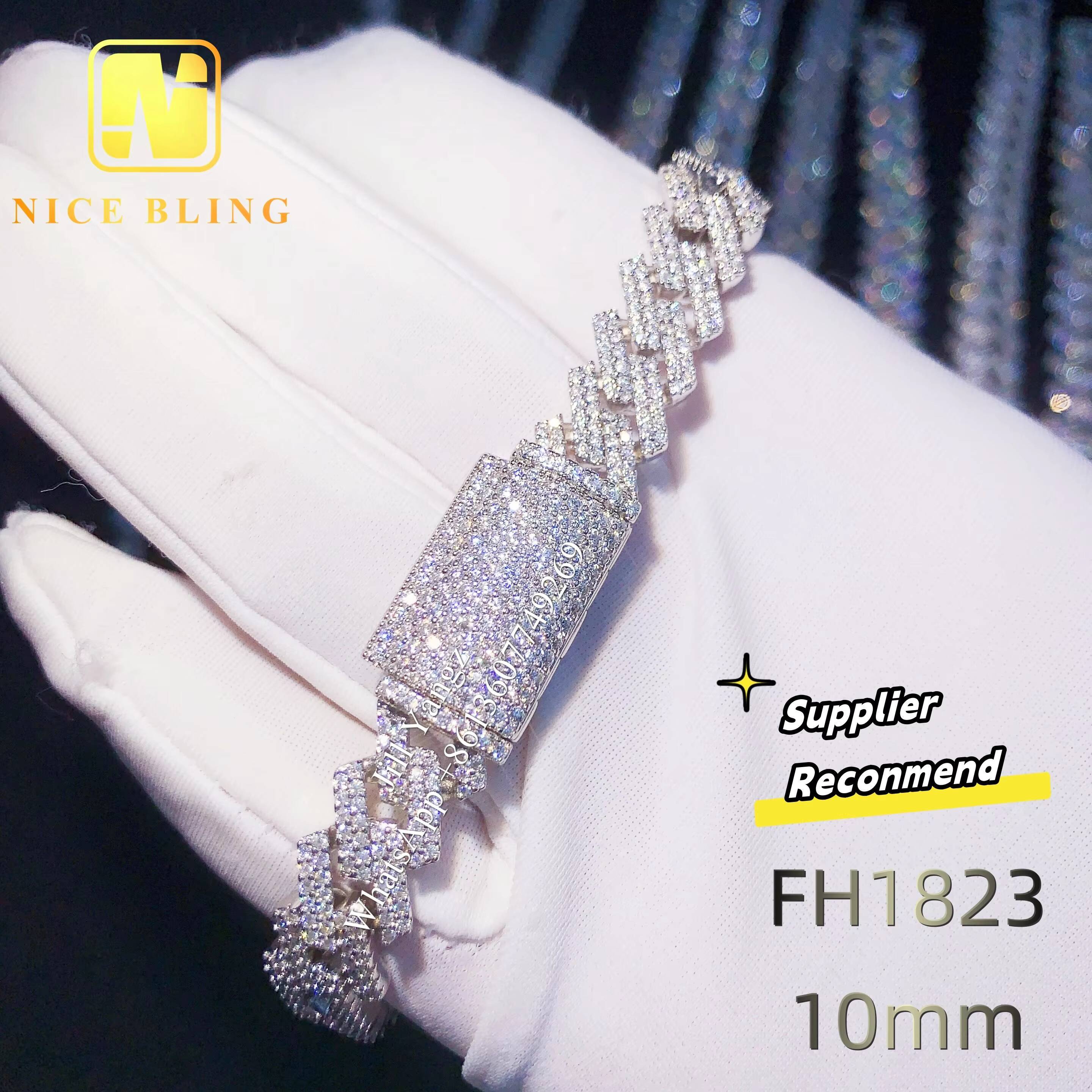 Nice Bling Jewelry Affordable Moissanite Cuban Bracelet Ready Stock 6mm to 14mm Hip Hop Rock Moissanite Cuban Chain 925 Silver
