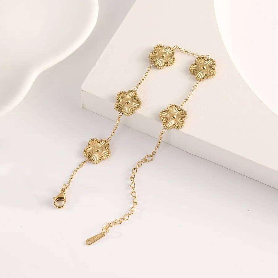 ZAKOL Stainless Steel Five Leaf Flower Bracelet with Blessing Card Plum Plant Adjustable Bracelets Jewelry Gifts for Women