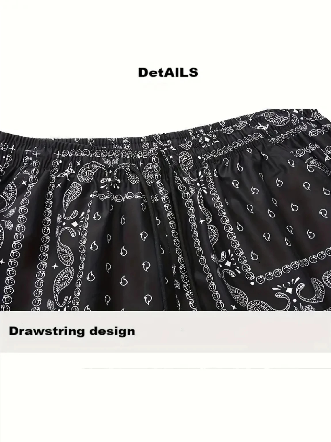 Mens Bandana Print Shorts Summer Loose Casual Elastic Waist Black Fashion Hip Hop Beach Shorts 251223