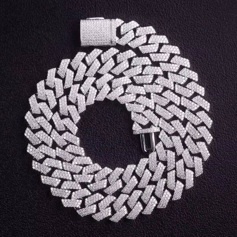 Instock Cuban Link Chain 10k White Gold Lab Diamond Iced Out Jewelry 16 18 20 22 24 Inches 15mm for Men Hip Hop Cuban Necklace