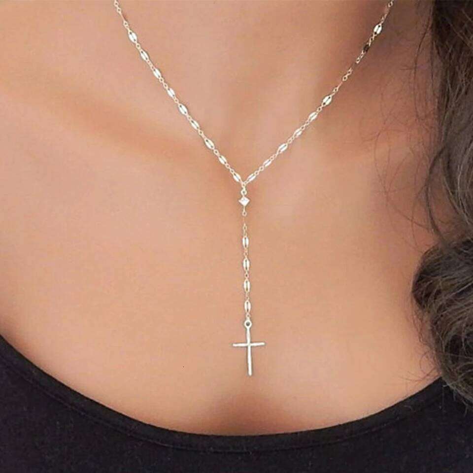 Fashion Personalized Cross Long Pendant Necklaces for Women Girls Gold Color Charm Choker Chain Necklace Party Jewelry