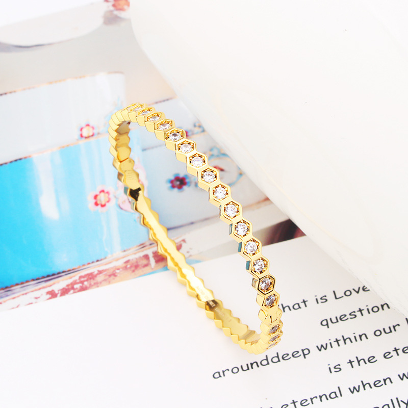 Simple Fashion Hexagonal Full Diamond Bracelet Fresh Style Popular Women's Bracelet Japanese And Korean Style Mori Jewelry Wholesale