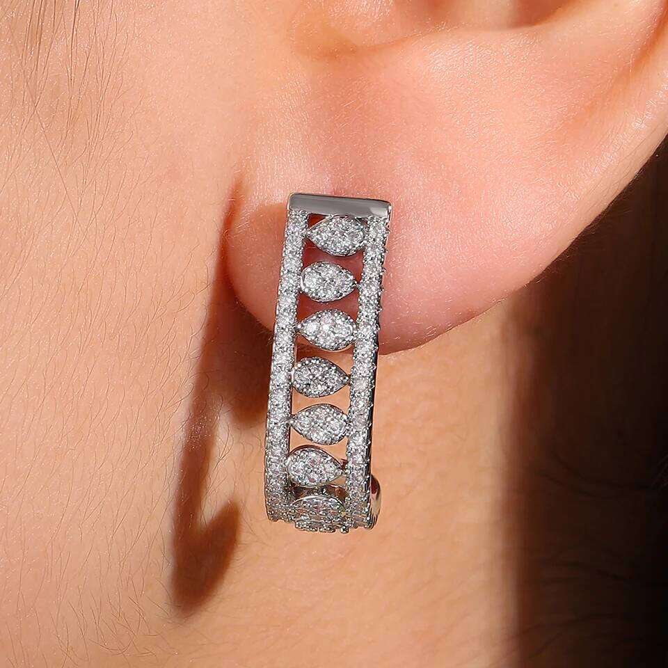 ZAKOL Buling Full Crystal CZ Hollow Out Stud Earrings for Women Female Sliver Gold Color Long Strip Earring Jewelry Gift