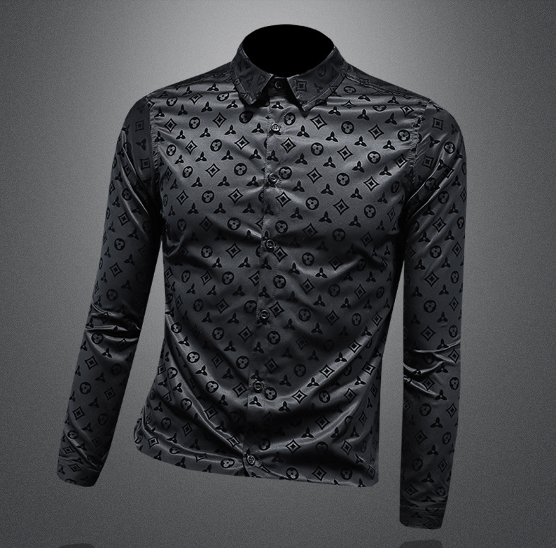 2026 Spring/Summer New Men's Shirt Fashion Printing Large Size M-5XL Slim Fit Long Sleeve Black Business Versatile Free Shipping
