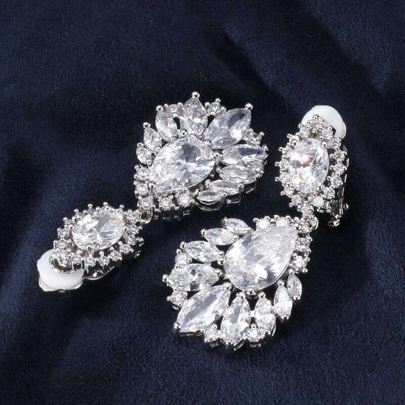 Fashion AAA Cubic Zirconia Chandelier Dangle Drop Earrings White Gold Color Crystal CZ Wedding Party Jewelry for Women
